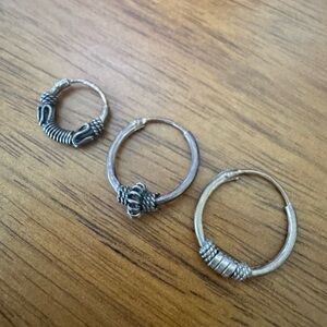 Set of 3 bali hoop earring 925 sterling silver